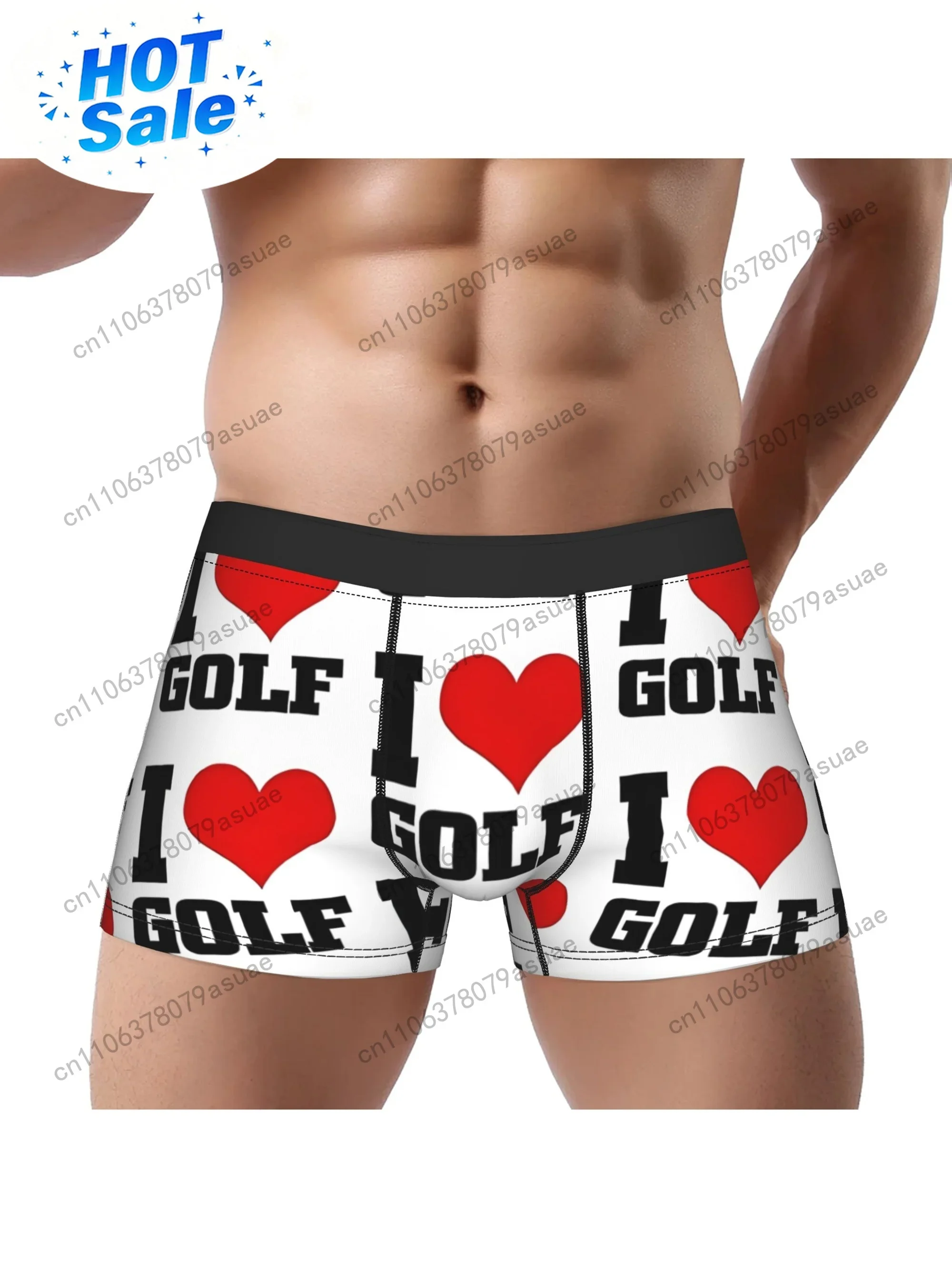 Quick Dry Underwear - 1pc メンズゴルフ下着 - 通気性のあるボクサーブリーフ/ショーツ、「I LOVE GOLF」の文字入り