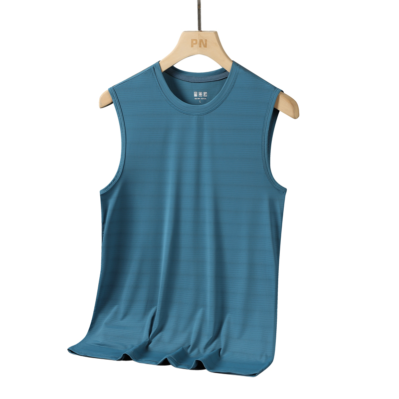 Sleeveless Undershirt - 夏の新高品質アイスシルク速乾性ラウンドネックキャミソール Tシャツアウトドアスポーツレジャーメンズノースリーブトップ